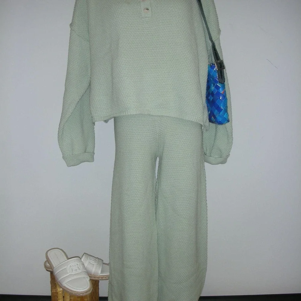Sincerely Jules Mint Green Knit Lounge Set Matching Waffle Knit Cottagecore XS M